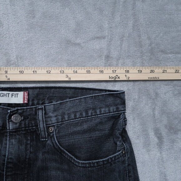 Levis 505 Jeans Mens 34x30 Black Straight Fit Whiskering Preppy Edgy Goth 36x30 - Picture 12 of 16